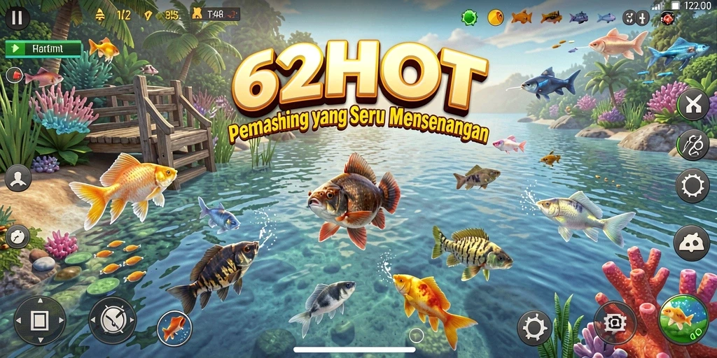 Tampilan gameplay seru dari 62HOT dengan aksi memancing yang menyenangkan.