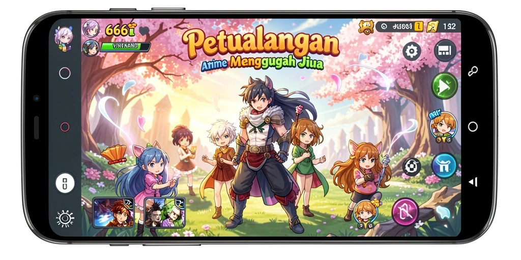 Tampilan gameplay menarik dalam dunia Anime yang penuh warna.