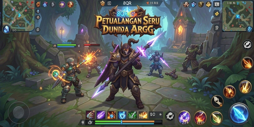Screenshot gameplay 8QR menampilkan pertarungan seru dan karakter yang menakjubkan.