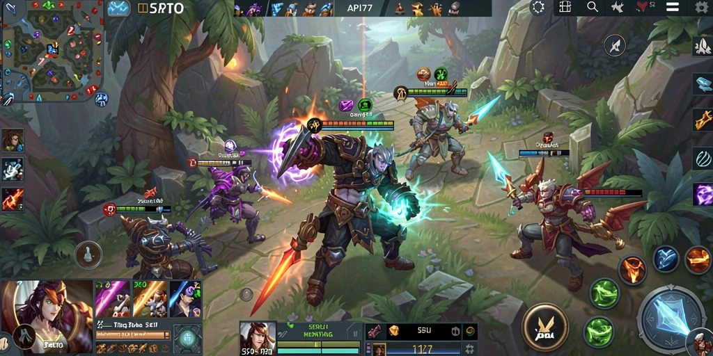 Screenshot menunjukkan gameplay seru dalam pertandingan MOBA.