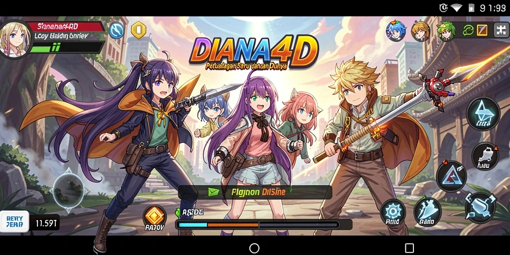 Tangkapan layar gameplay DIANA4D yang menampilkan aksi karakter anime.