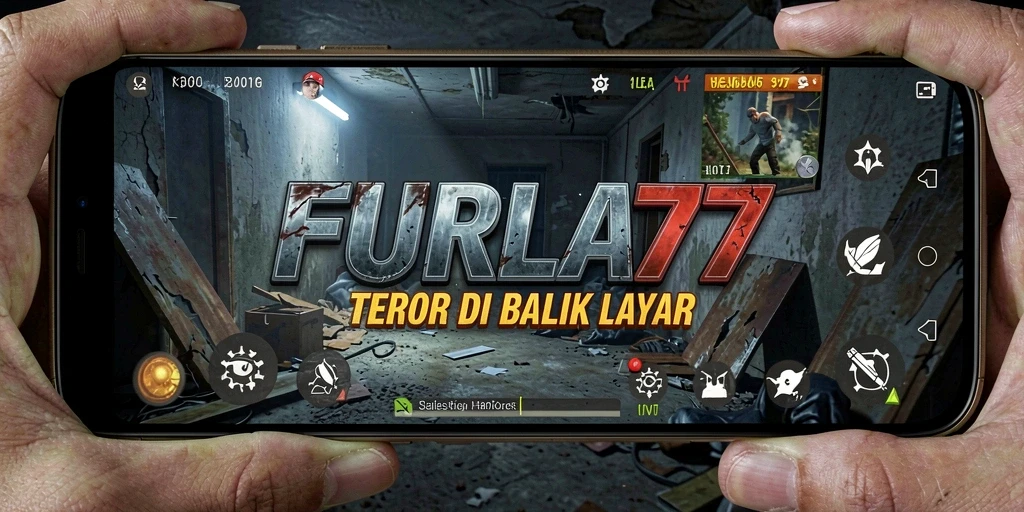 Screenshot utama FURLA77 menampilkan karakter dalam suasana menyeramkan.