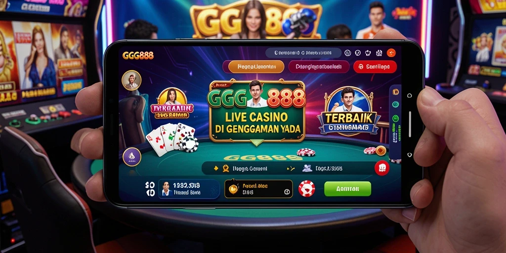 Screenshot GGG888 menampilkan dealer live dan suasana kasino yang mendebarkan.