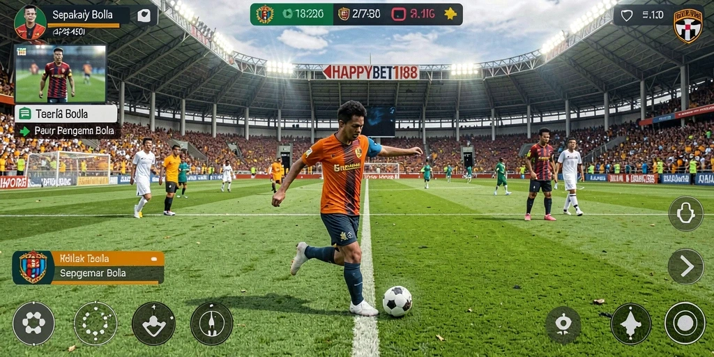 Screenshot gameplay <strong>HAPPYBET188</strong> yang menampilkan aksi permainan sepak bola yang mendebarkan.