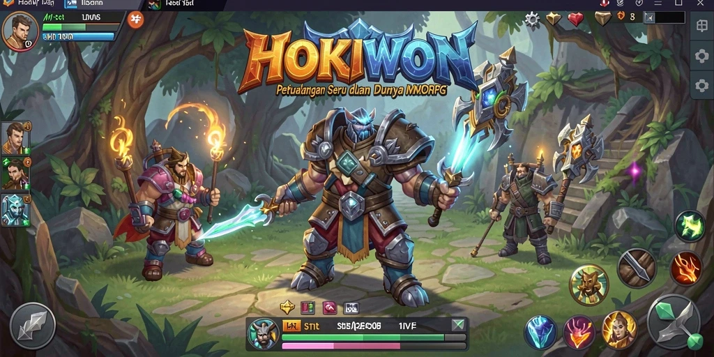 Gameplay HOKIWON menampilkan pertarungan seru antar pemain di dunia fantasi.