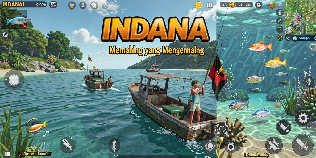 Gameplay menenangkan dengan berbagai lokasi memancing yang indah.