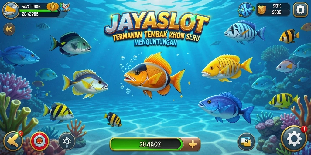 Tampilan gameplay menarik dari JAYASLOT saat menembak ikan.