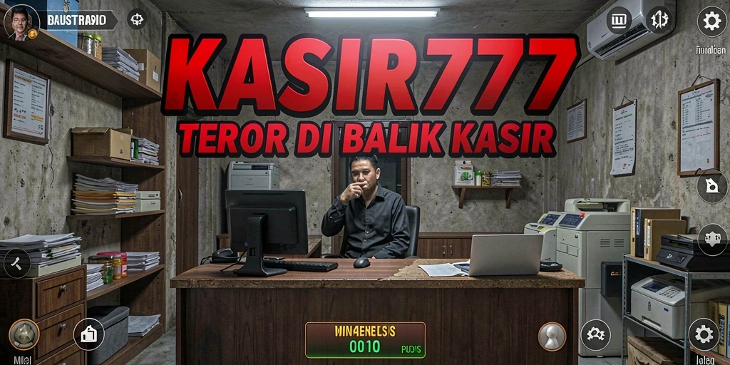 Screenshot gameplay KASIR777 yang menampilkan suasana menyeramkan di minimarket.
