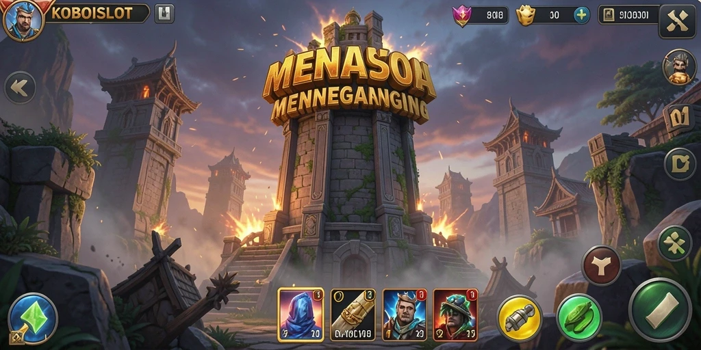 Screenshot dari gameplay Tower Defense KOBOISLOT yang menarik dan adiktif.