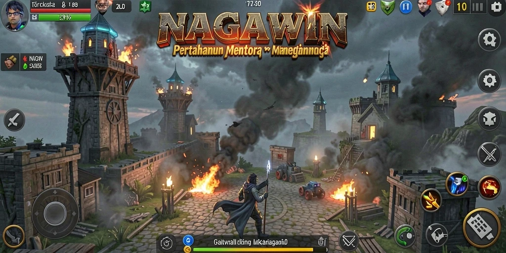 Gameplay seru NAGAWIN dengan menara pertahanan yang strategis.