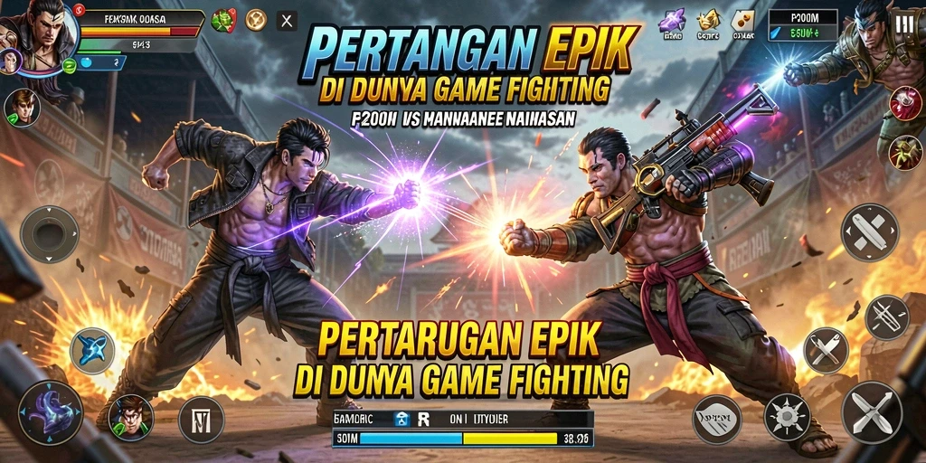 Screenshot utama P200M menampilkan pertarungan yang mendebarkan dengan aksi yang menegangkan.