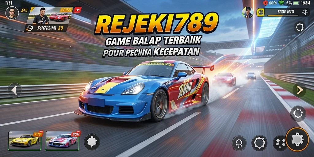 Screenshot gameplay REJEKI789 menampilkan balapan yang intens dan mobil-mobil cepat.