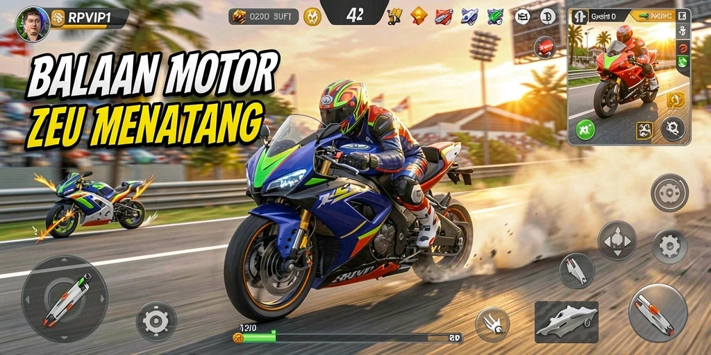 Tampilan gameplay RPVIP1 dengan balapan motor yang seru.