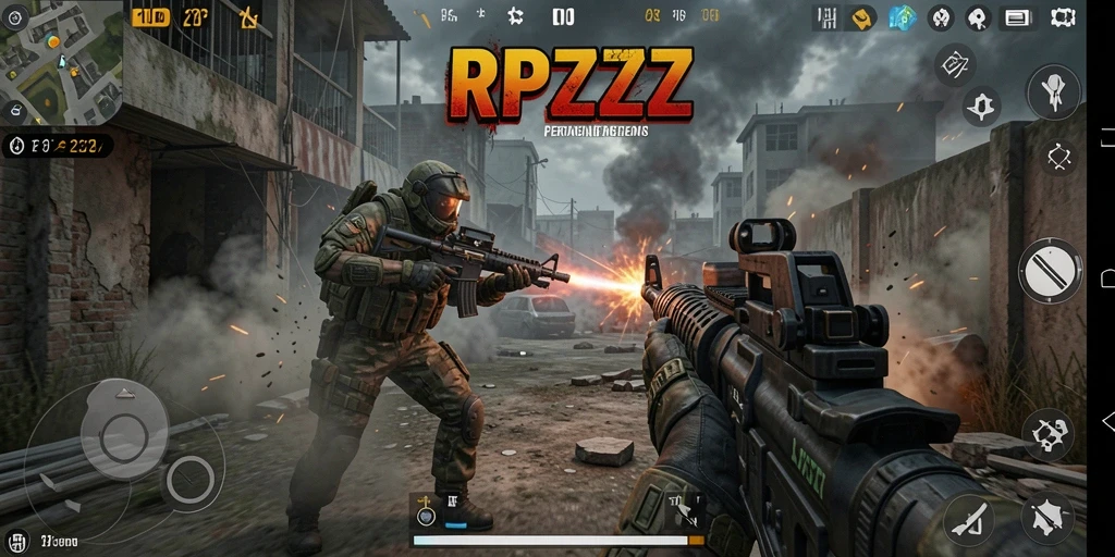 Screenshot menunjukkan aksi tembak-menembak intens di RPZZZ.
