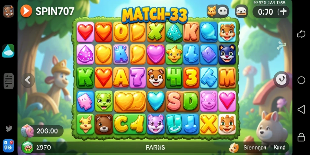 Gameplay seru dan penuh warna dari SPIN707, permainan Match-3 yang menantang.