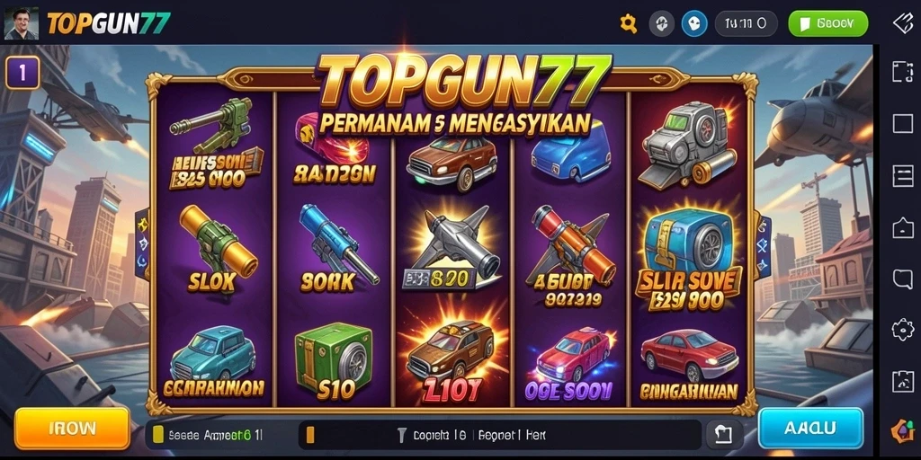 Screenshot TOPGUN77 menampilkan gameplay Slot yang seru dan penuh warna.