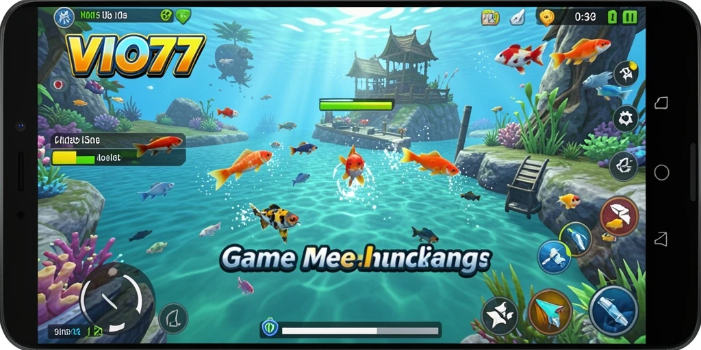Tampilan gameplay menarik dalam VIO77 saat memancing ikan besar.